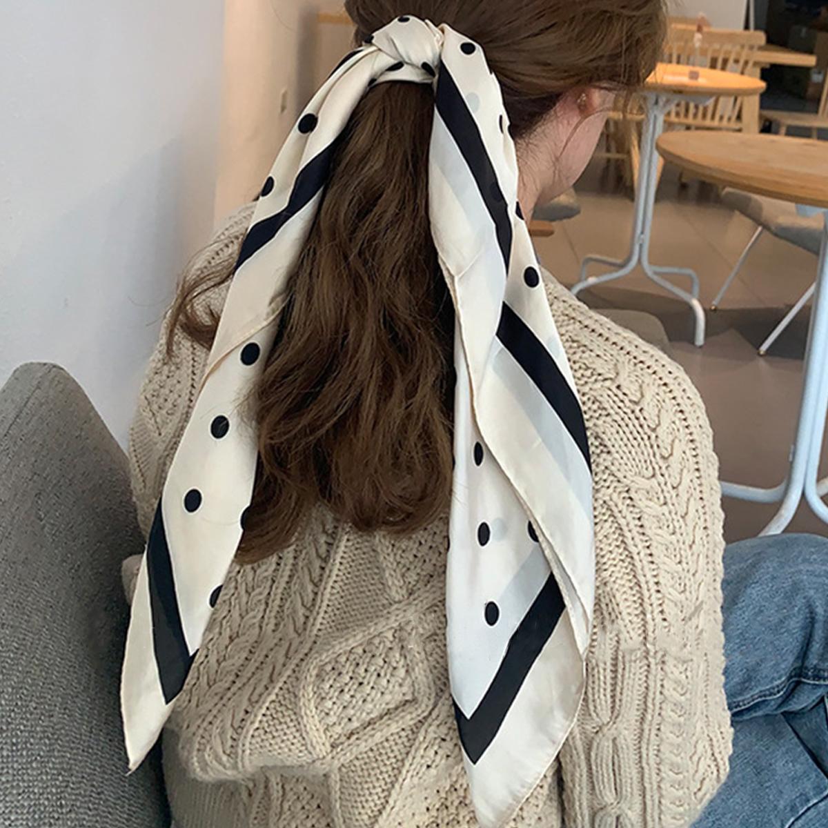 Dotted Square Scarf Satin Bandana Neckerchief Women Silk Head Wrap