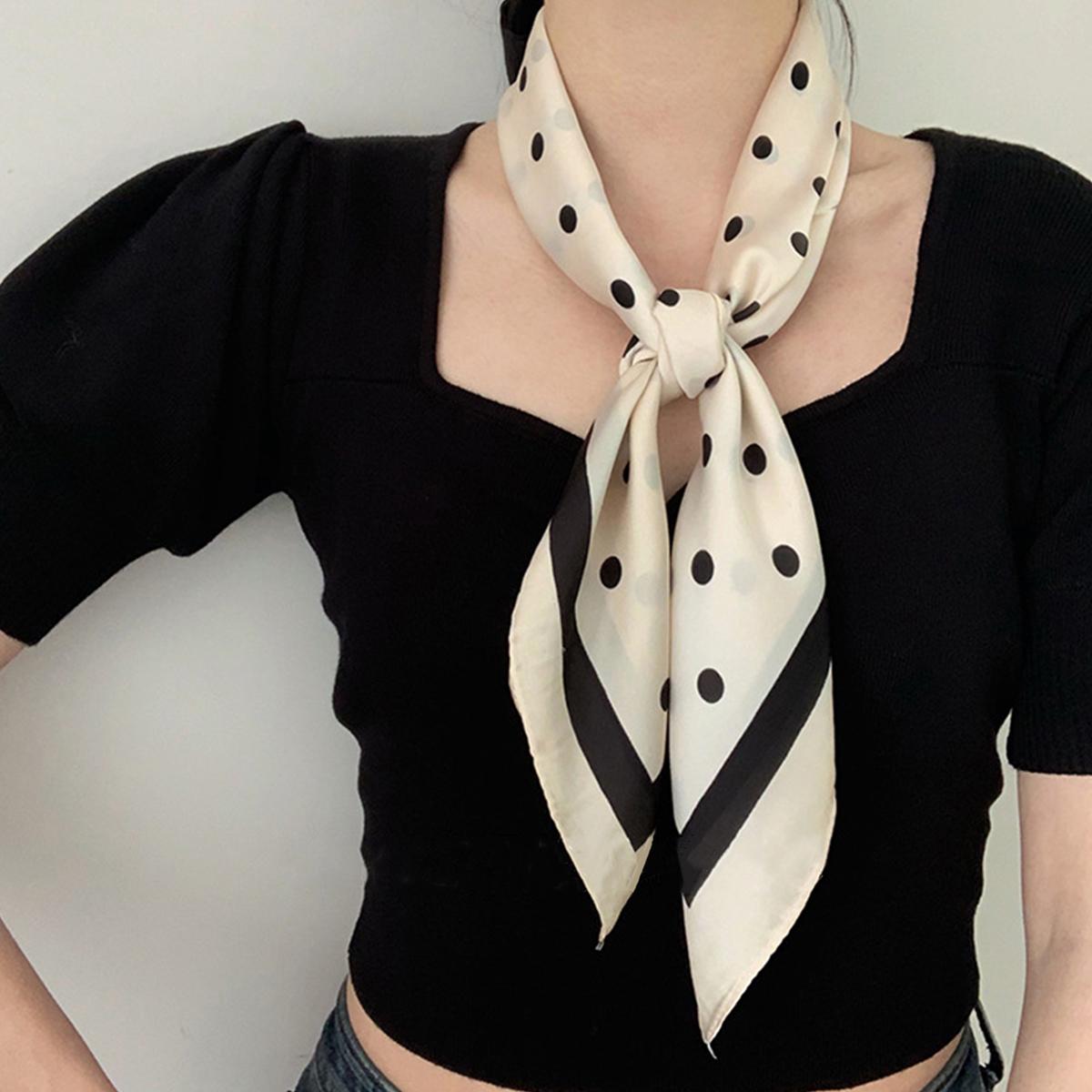 Dotted Square Scarf Satin Bandana Neckerchief Women Silk Head Wrap
