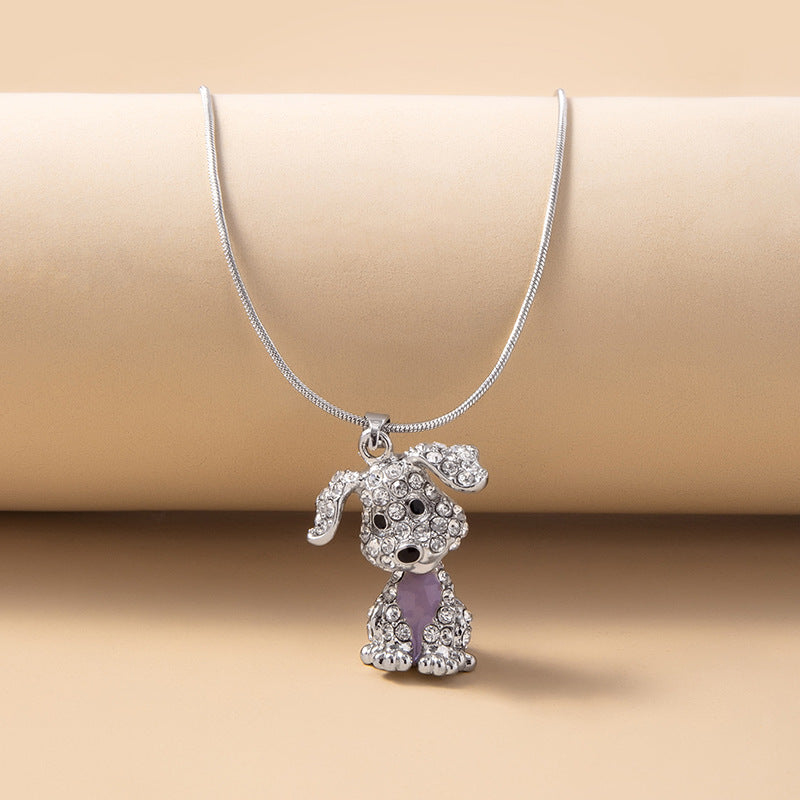 Sparkling Puppy Zircon Pendant Necklace for Girls