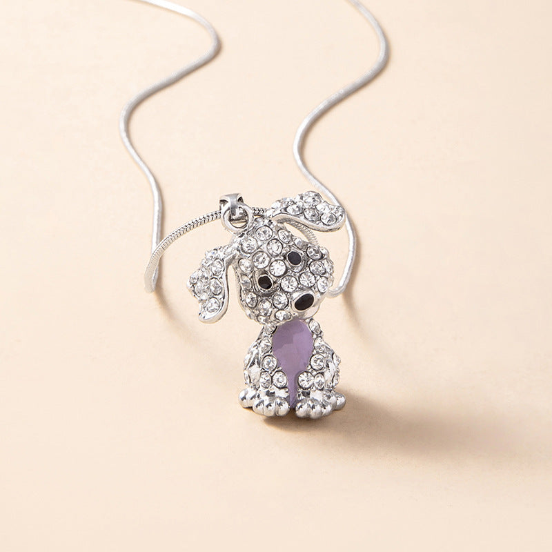 Sparkling Puppy Zircon Pendant Necklace for Girls