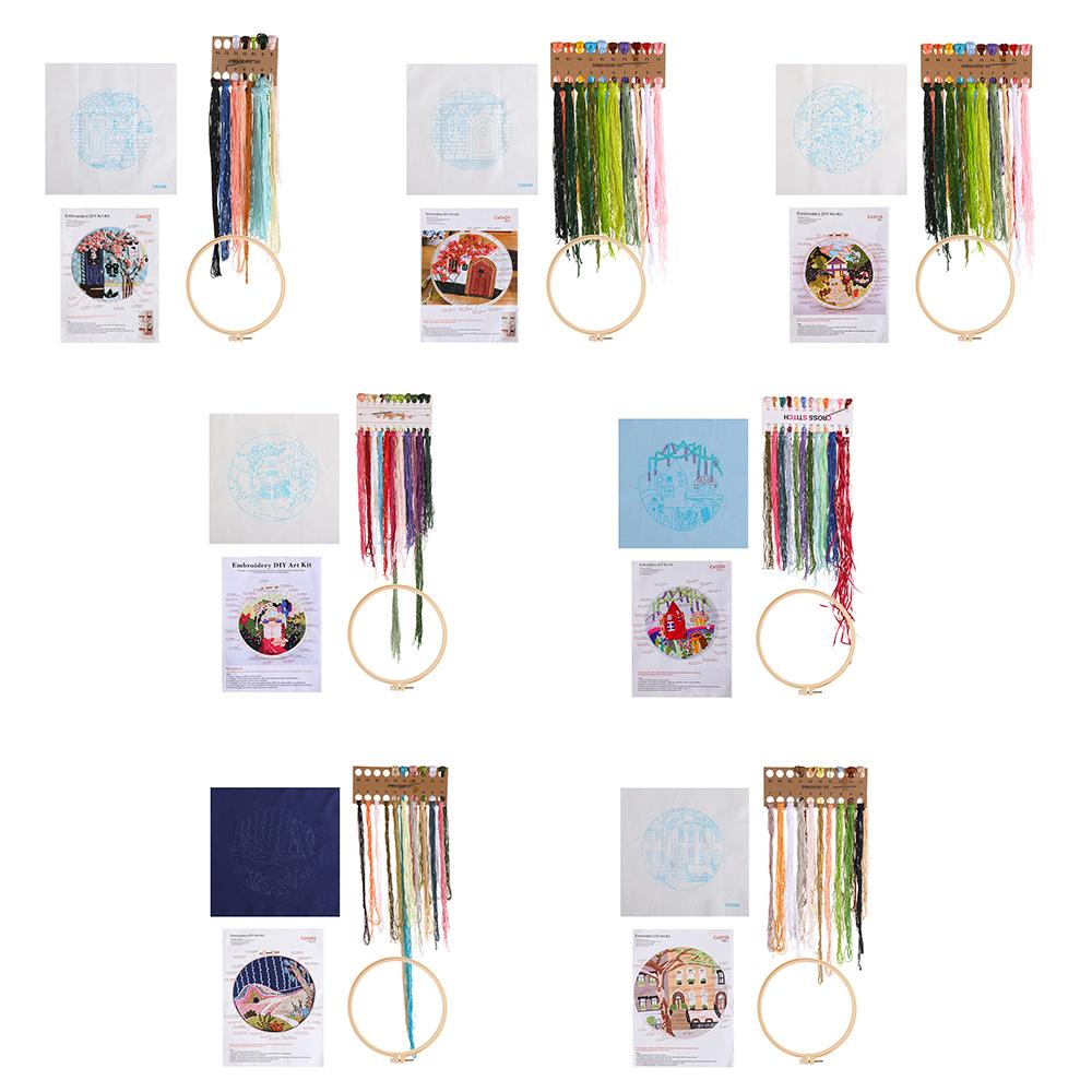 DIY Landscape Embroidery Kit Hoop Threads Needlework Crafts