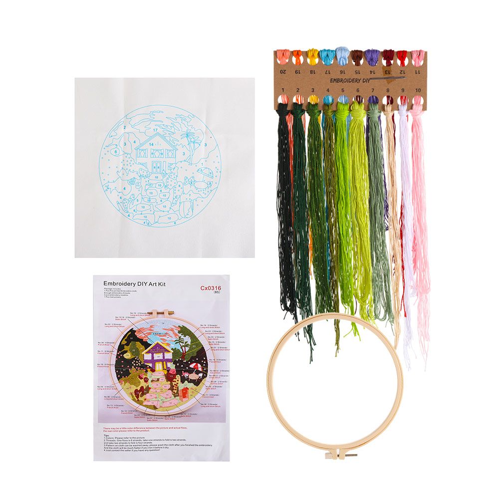 DIY Landscape Embroidery Kit Hoop Threads Needlework Crafts