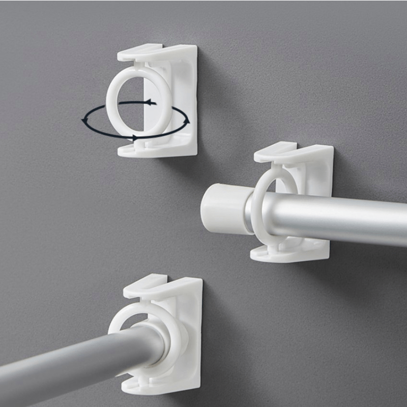 2Pcs Rotatable Transparent Shower Curtain Hook Rod Fixed Bracket Support