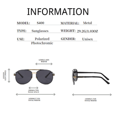 S400 Polarized Photochromic Sunglasses Metal Frame UV400 Retro Sun Glasses