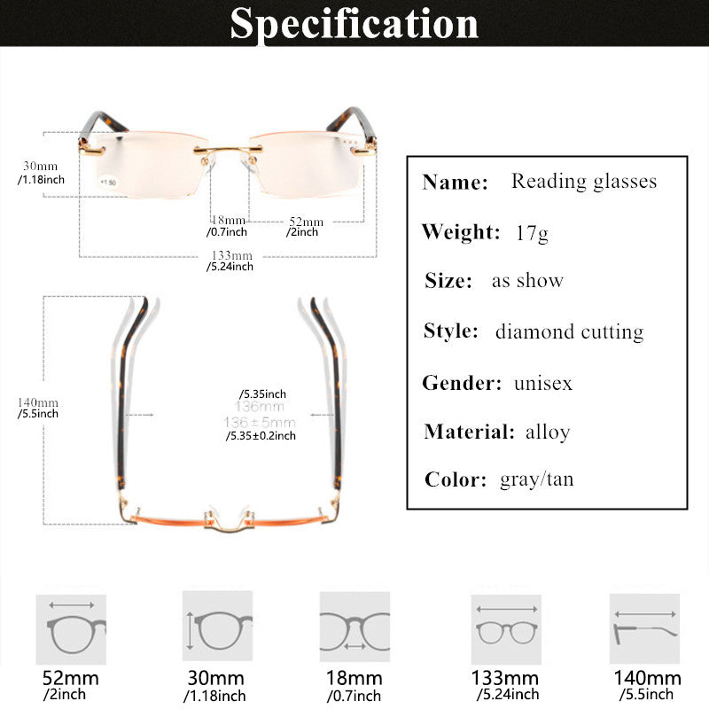 Rimless Anti Light Reading Glasses Ultralight UV Protection