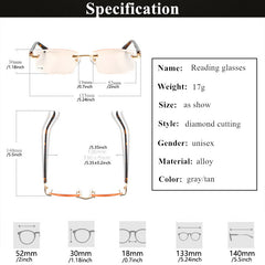 Rimless Anti Light Reading Glasses Ultralight UV Protection
