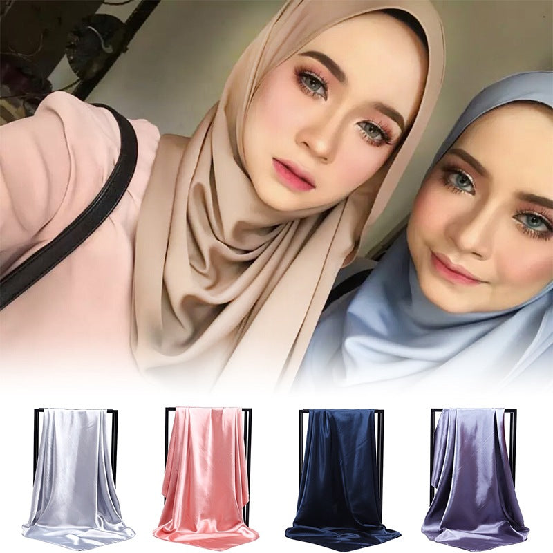Solid Satin Bandana Large Square Scarf Hijab Women Head Wraps Casual Turban
