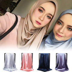 Solid Satin Bandana Large Square Scarf Hijab Women Head Wraps Casual Turban