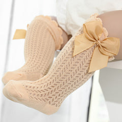 Toddler Lace Dress Socks, Breathable Mesh Cotton Bow Knee High