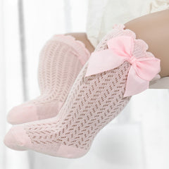 Toddler Lace Dress Socks, Breathable Mesh Cotton Bow Knee High