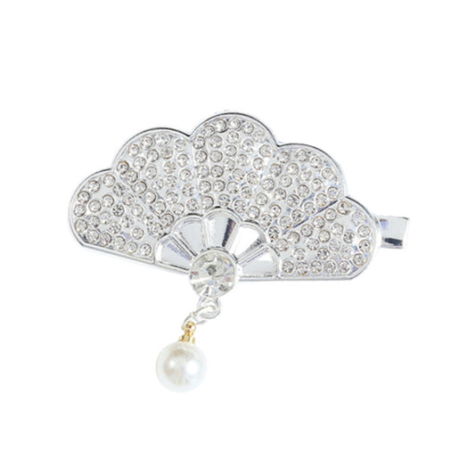 Rhinestone Fan Shape Hair Clip with Faux Pearl Head