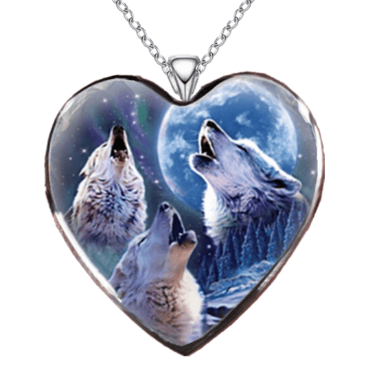 Heart Wolf Pendant Necklace Charm Accessories