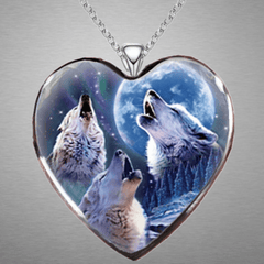Heart Wolf Pendant Necklace Charm Accessories