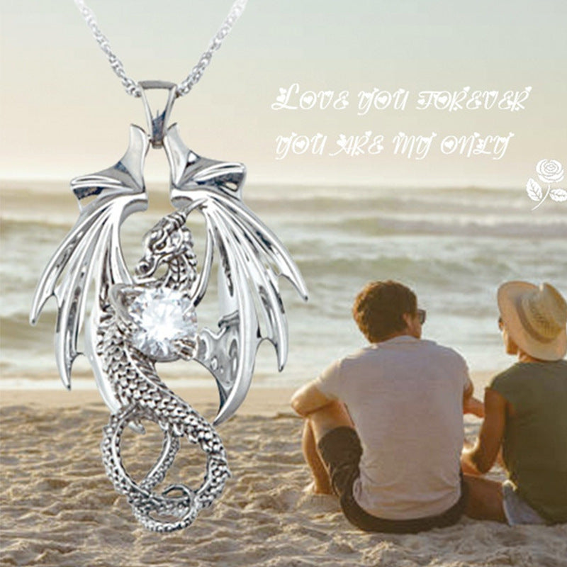 Vintage Dragon Pendant Alloy Necklace For Girls Boys Teen
