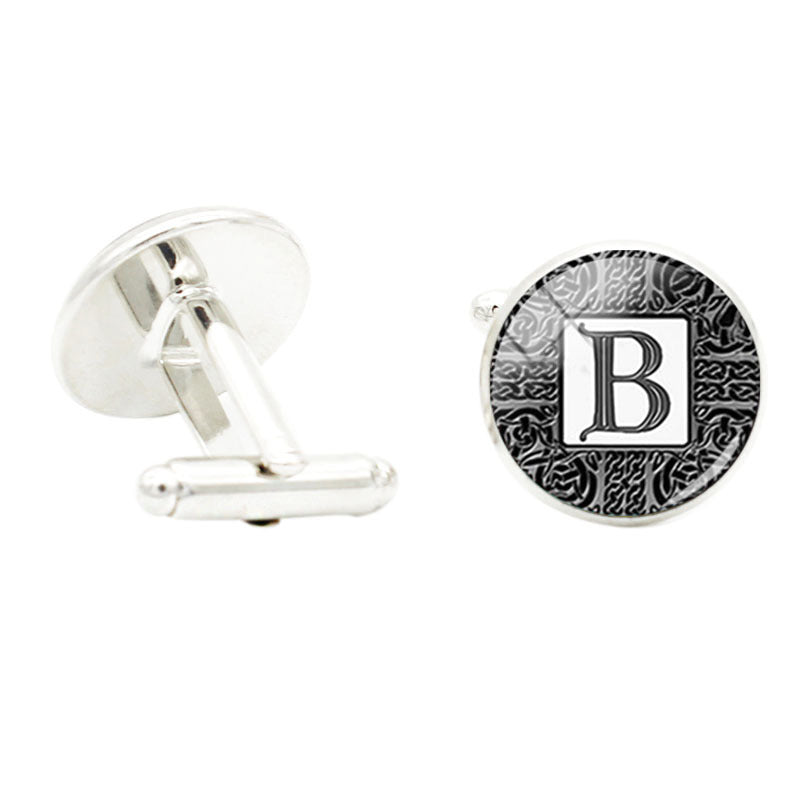 B Glass Gem Cufflinks For Men - Gentleman Shirt Cuff Button