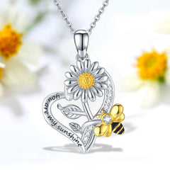 Sunflower Heart Pendant Necklace for Girls