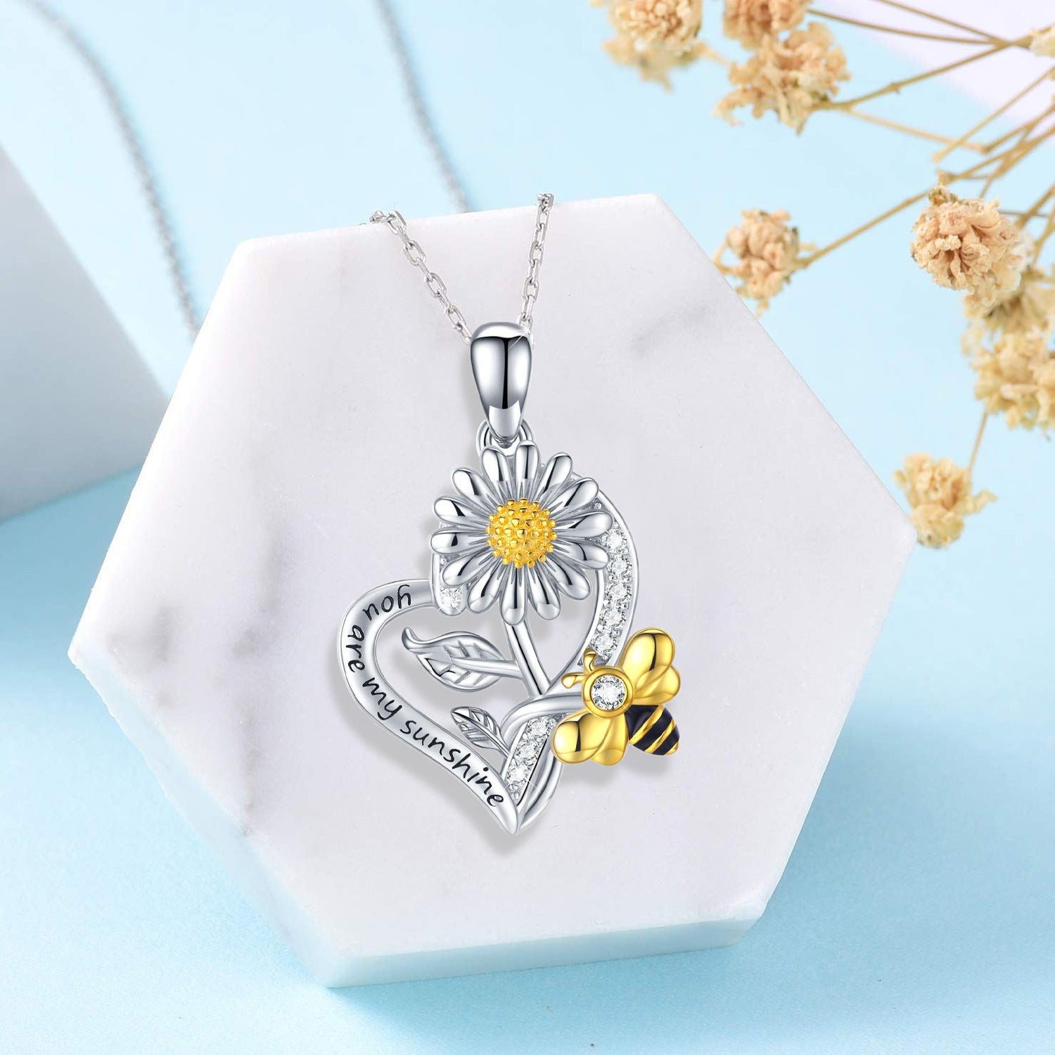 Sunflower Heart Pendant Necklace for Girls