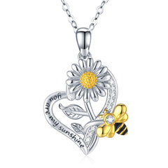 Sunflower Heart Pendant Necklace for Girls