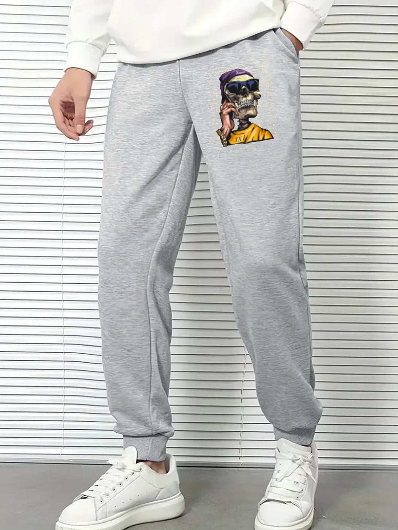 Skull Comfy Drawstring Joggers Men's Casual Loose Fit Pants