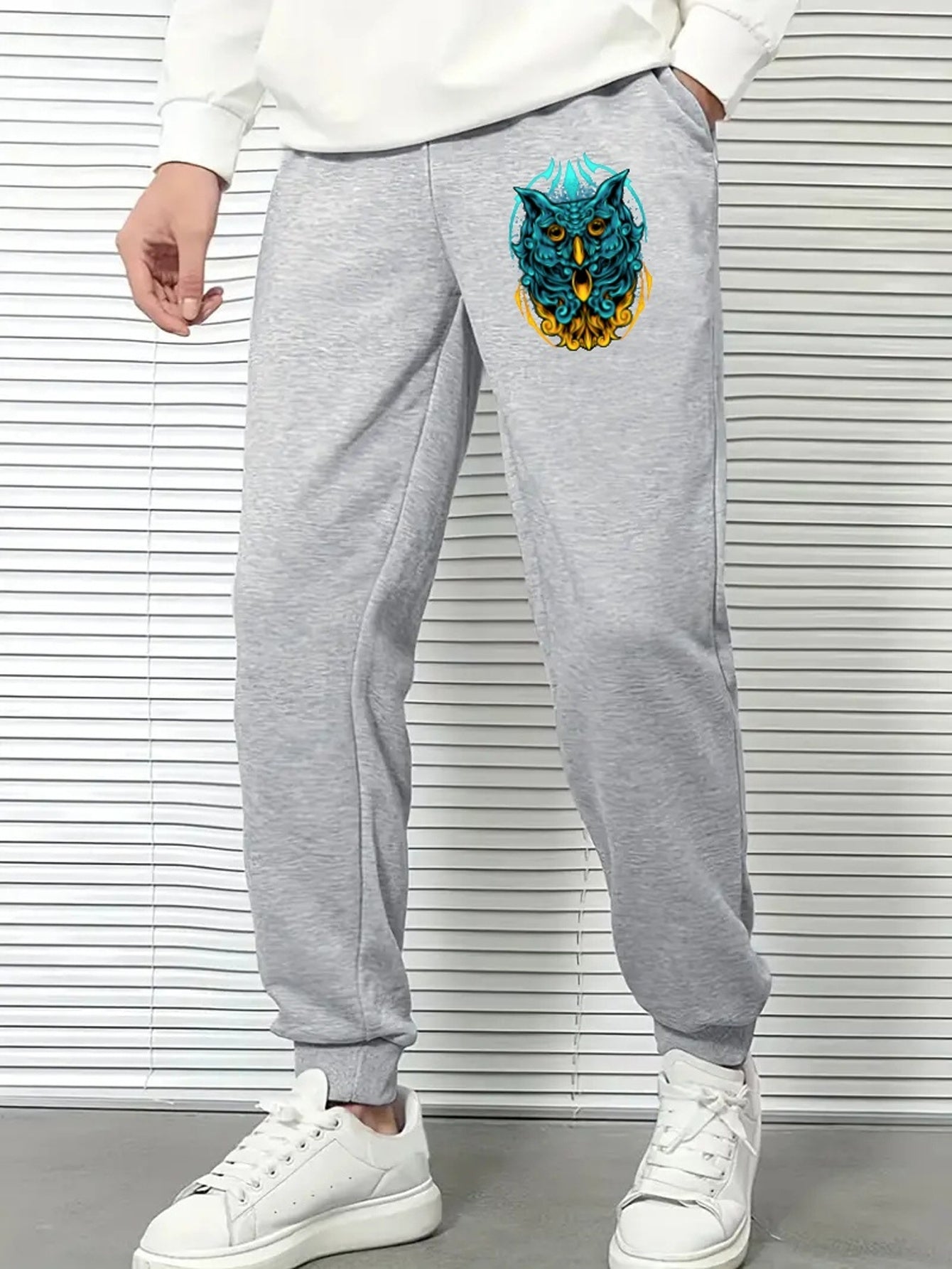 Men's Casual Owl Printed Joggers Breathable Loose Fit Pants