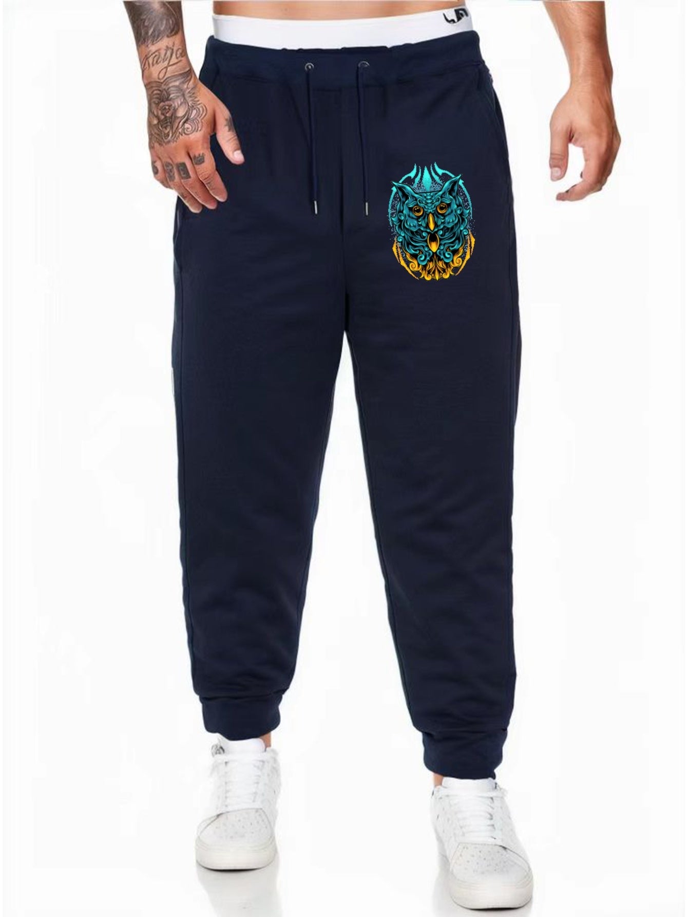 Men's Casual Owl Printed Joggers Breathable Loose Fit Pants