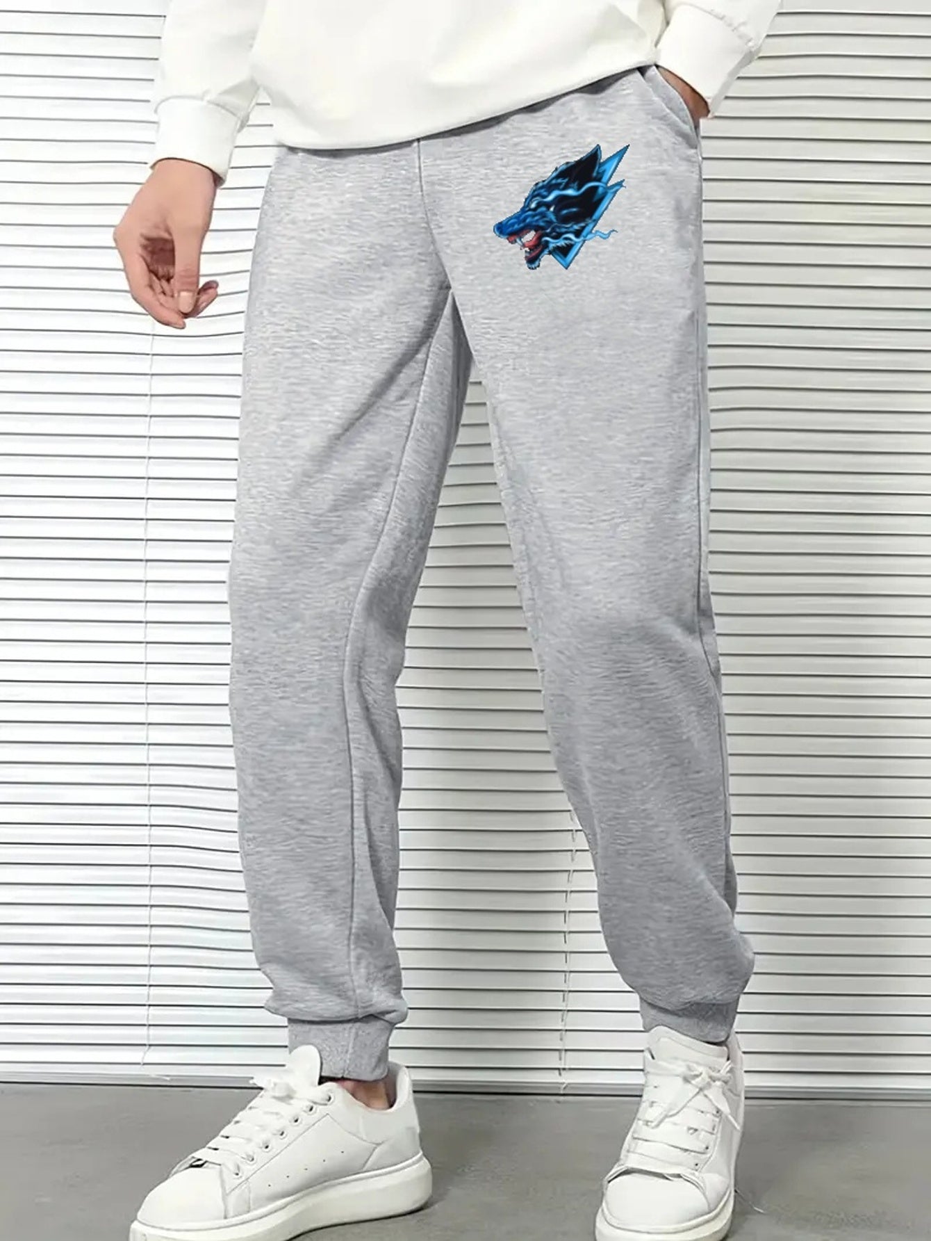 Wolf Comfy Drawstring Joggers Men's Casual Loose Fit Pants