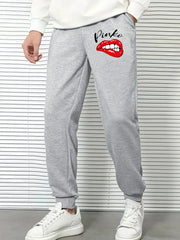 Men's Red Drawstring Joggers Breathable Loose Fit Pants