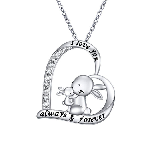 Rabbit Heart Pendant Necklace for Girls