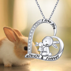 Rabbit Heart Pendant Necklace for Girls