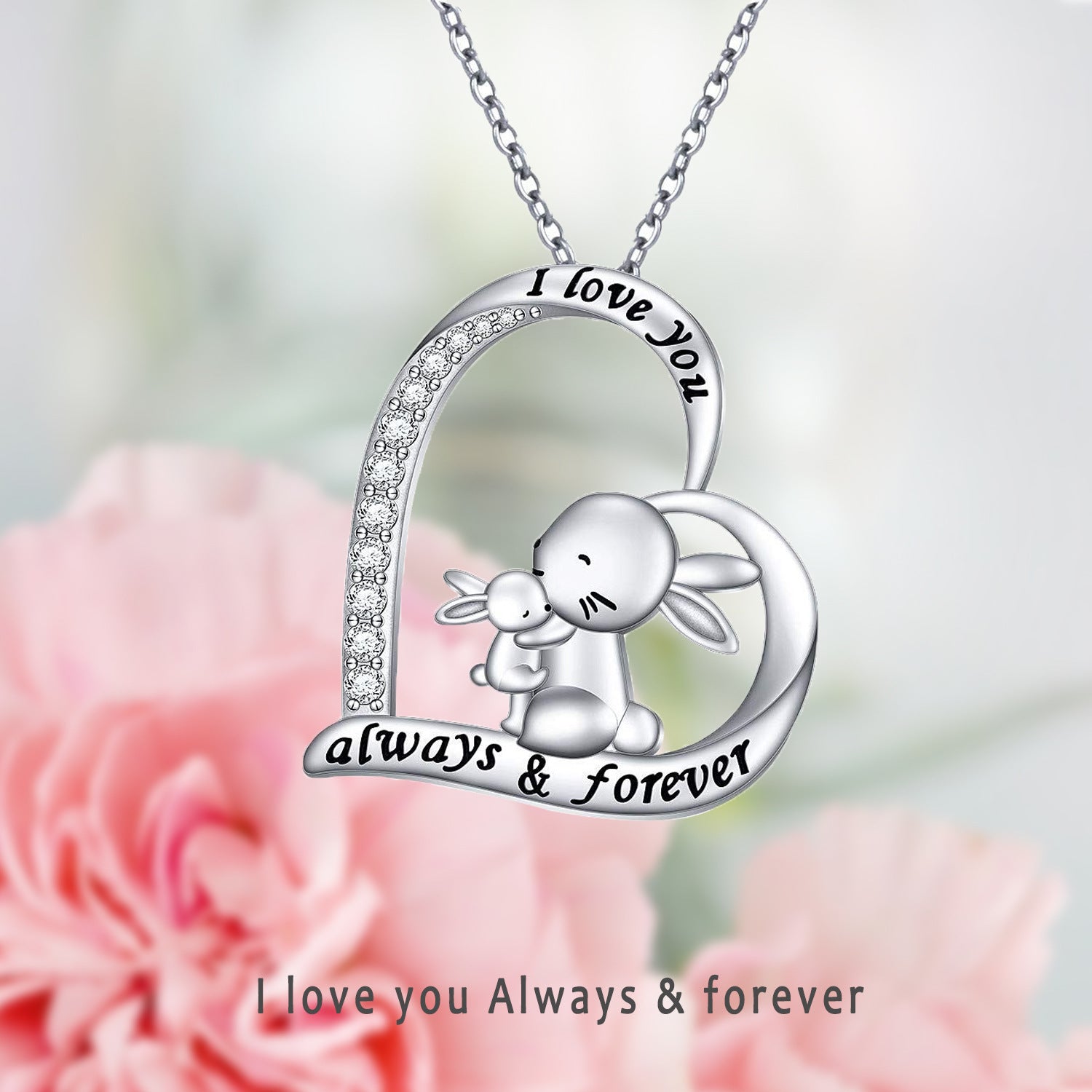 Rabbit Heart Pendant Necklace for Girls
