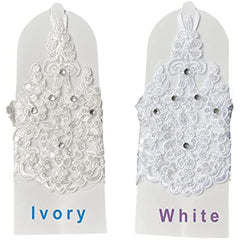Pisiano Lace Up Gloves with Rhinestones and Sequins Fingerless Bridal Gloves