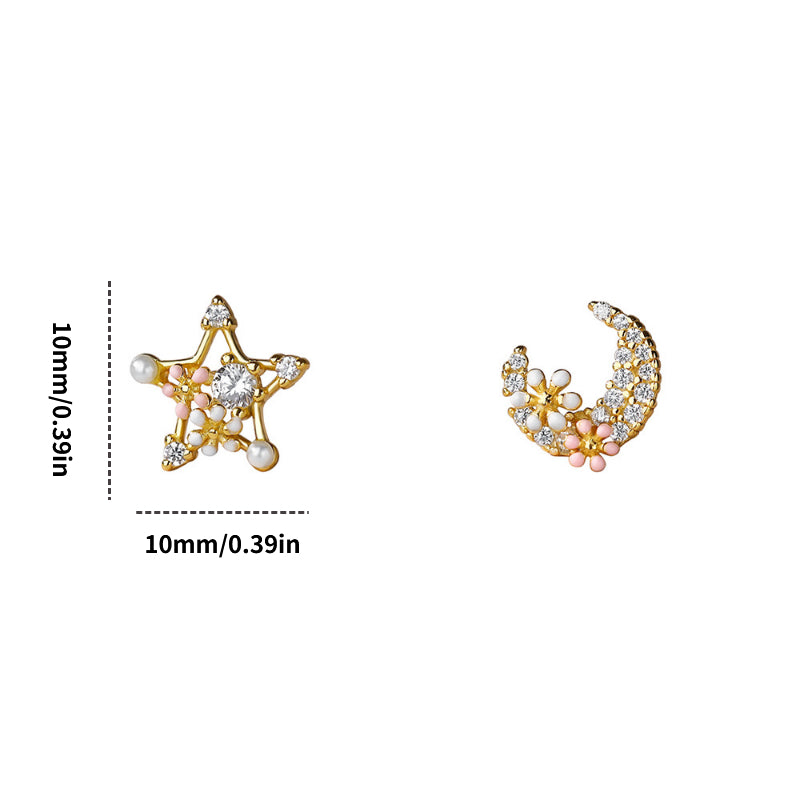 Sweet Star Moon Flower Stud Earrings Girls Holiday Gift