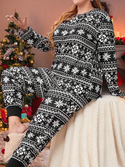 Christmas Retro Lounge Set Women's Plus Snowflake Striped Print