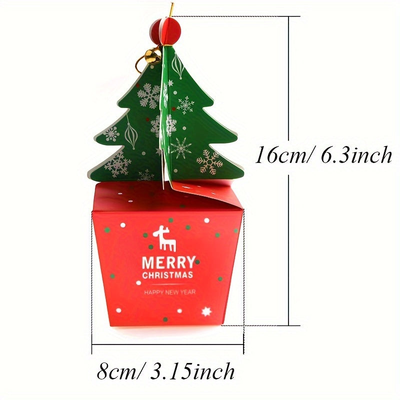 10pcs 3D Mini Christmas Tree Gift Boxes with Bells