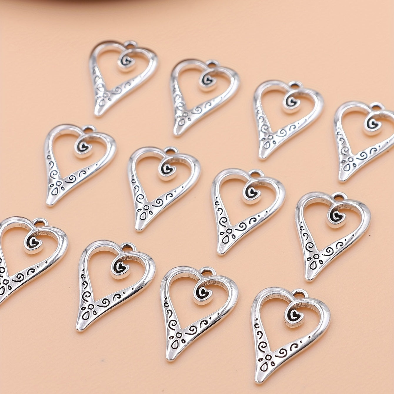 10pcs Silver Plated Heart Charm Vintage Pendant For Jewelry Making DIY