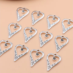 10pcs Silver Plated Heart Charm Vintage Pendant For Jewelry Making DIY