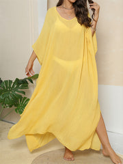 V Neck Sheer Cover Up Dress Loose Fit Beachwear