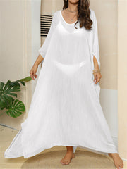 V Neck Sheer Cover Up Dress Loose Fit Beachwear
