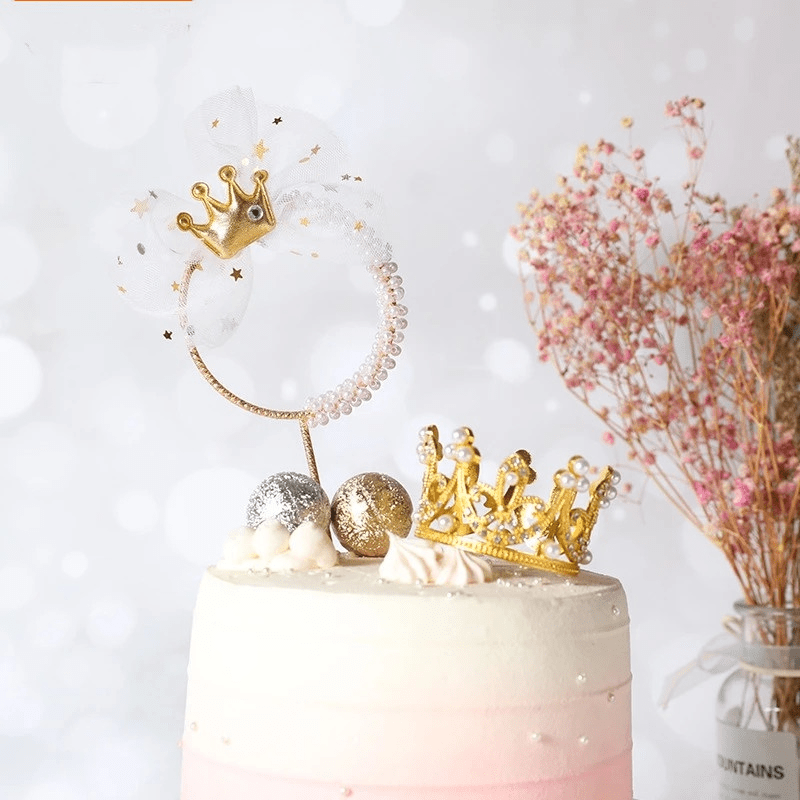 Mini Golden Silvery Pearl Crown Cake Topper Hollow Crown Cake Decor