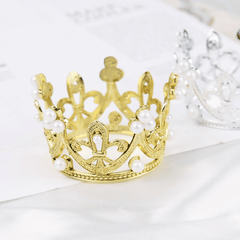 Mini Golden Silvery Pearl Crown Cake Topper Hollow Crown Cake Decor