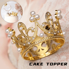 Mini Golden Silvery Pearl Crown Cake Topper Hollow Crown Cake Decor