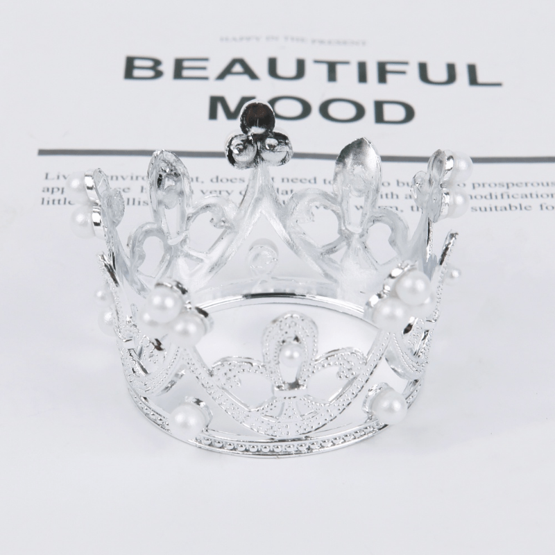 Mini Golden Silvery Pearl Crown Cake Topper Hollow Crown Cake Decor