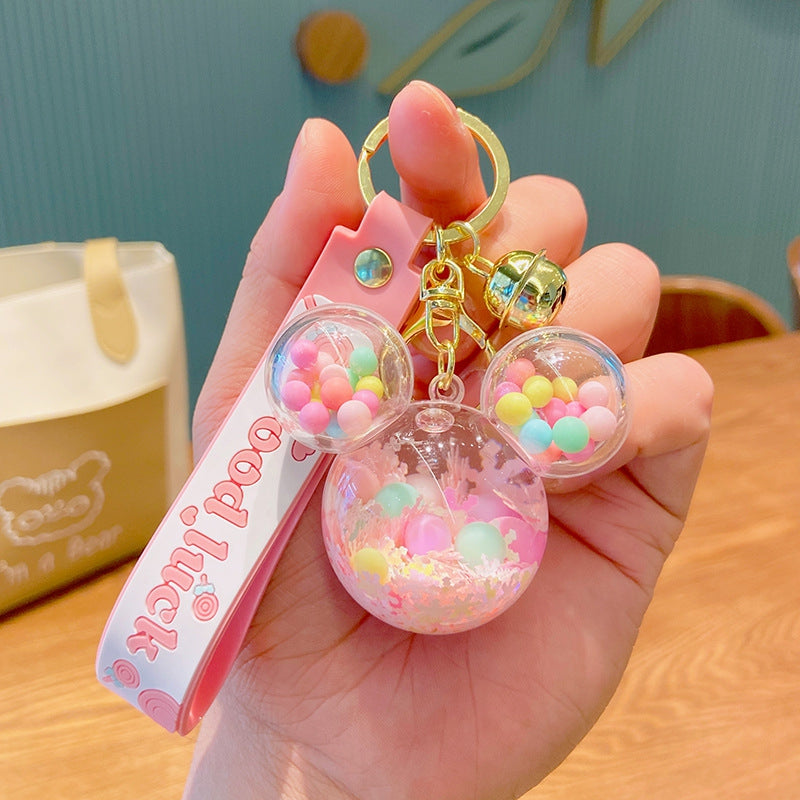 Mouse Doll Key Chain with Liquid Floating Ring Bag Pendant