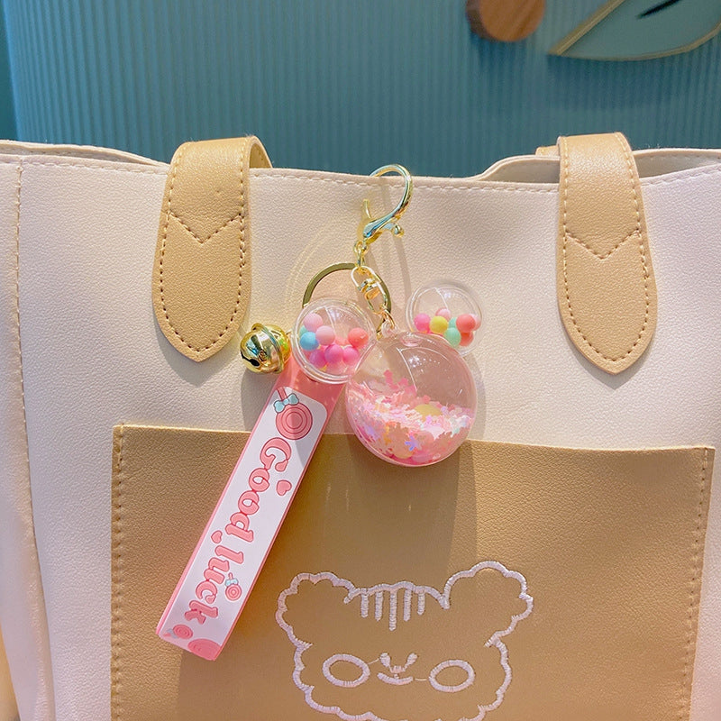 Mouse Doll Key Chain with Liquid Floating Ring Bag Pendant