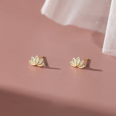 Lotus Shaped Silver Stud Earrings Decorative Accessories Holiday Gift