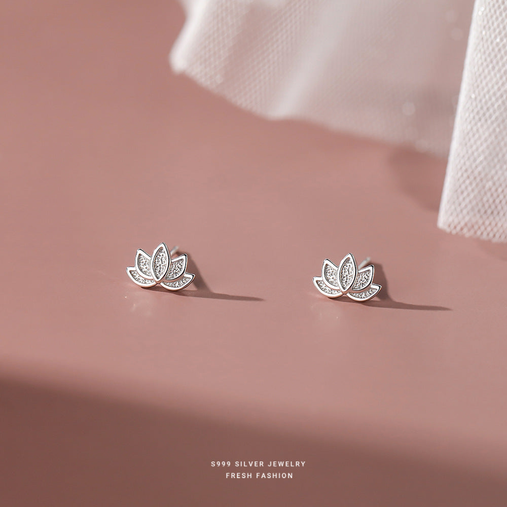 Lotus Shaped Silver Stud Earrings Decorative Accessories Holiday Gift