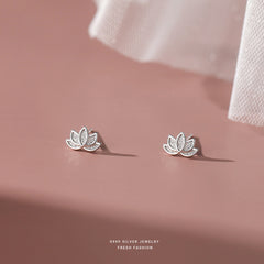 Lotus Shaped Silver Stud Earrings Decorative Accessories Holiday Gift