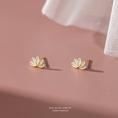 Lotus Shaped Silver Stud Earrings Decorative Accessories Holiday Gift