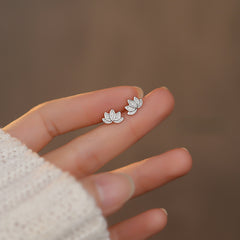 Lotus Shaped Silver Stud Earrings Decorative Accessories Holiday Gift