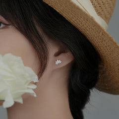 Lotus Shaped Silver Stud Earrings Decorative Accessories Holiday Gift